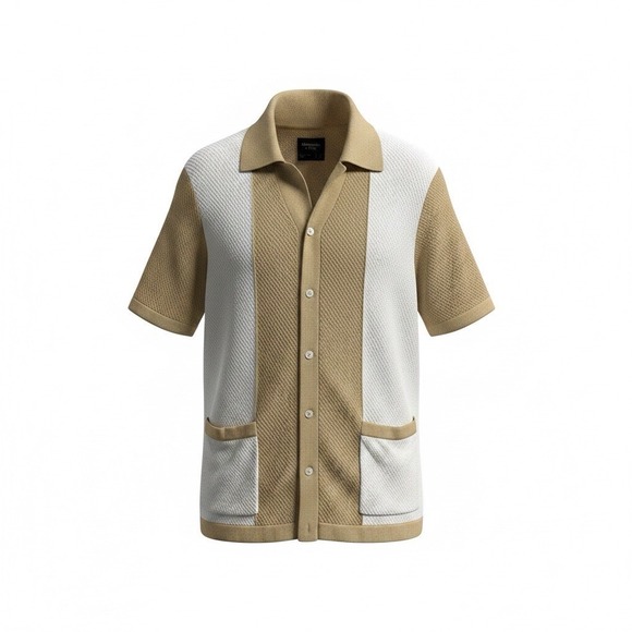 Abercrombie & Fitch Other - Abercrombie & Fitch Mens S Colorblock Beige White SS Spread Collar Preppy